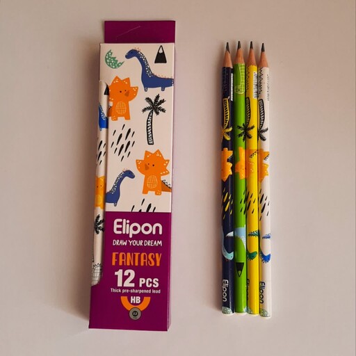 مداد سیاه الیپون طرح دایناسور در 4 رنگ زیبا 