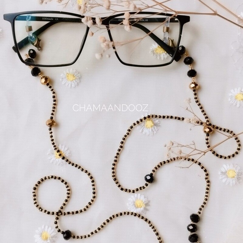 بند عینک سنگ دوزی شده طرح اسپرت مشکی طلایی