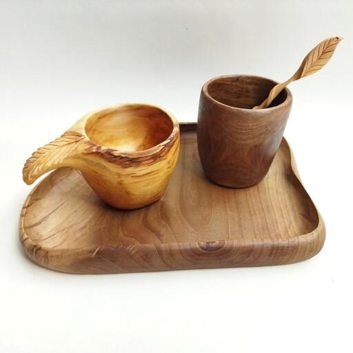 ظرف چوبی روستیک دستساز با چوب گردو برای سرو و پذیرایی 