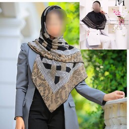 روسری حریر  کرپ مشکی کرم دستدوز قواره متوسط (ارسال رایگان ، هدیه و تخفیف در توضیحات)
