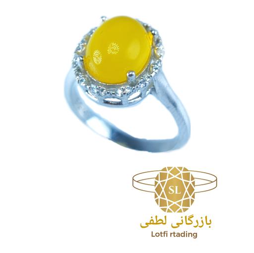 انگشتر نقره زنانه عقیق شرف و المشس همراه با روکش طلای سفید کد SL.SH021 بازرگانی لطفی 