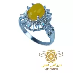 انگشتر نقره زنانه عقیق شرف و المشس همراه با روکش طلای سفید کد SL.SH011 بازرگانی لطفی 