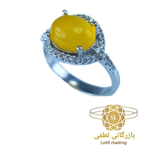 انگشتر نقره زنانه عقیق شرف و المشس همراه با روکش طلای سفید کد SL.SH015 بازرگانی لطفی 