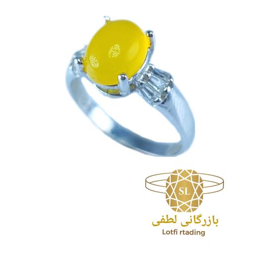 انگشتر نقره زنانه عقیق شرف و المشس همراه با روکش طلای سفید کد SL.SH016 بازرگانی لطفی 