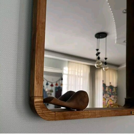 آینه  مستطیل با قاب چوبی  از چوب نراد وارداتی  به همراه گنجشک چوبی