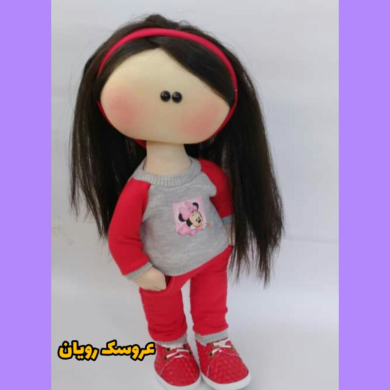 عروسک روسی دختر بابلوزوشلوار سایز35سانت رنگ قرمزسرچرخشی تمام مو