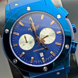 ساعت مردانه هابلوت بدنه استیل آبی رنگ ثابت+بند رابر+سه موتوره+گارانتی دار+ hublot