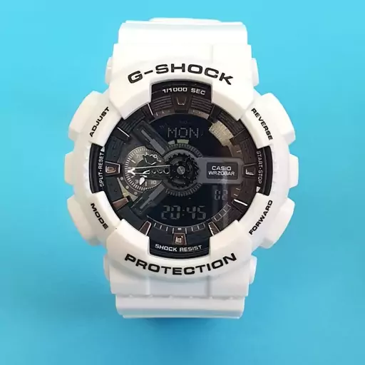 ساعت مردانه+پسرانه جی شاک رنگ سفید+موتور ژاپن+دیجیتالی و عقربه G-shock