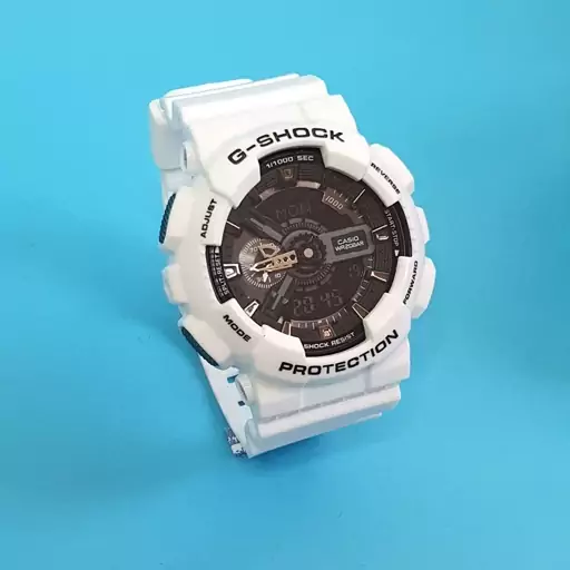 ساعت مردانه+پسرانه جی شاک رنگ سفید+موتور ژاپن+دیجیتالی و عقربه G-shock