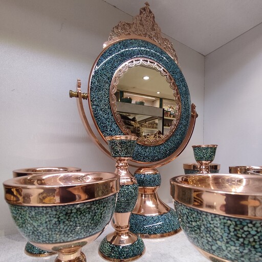 آینه و شمعدان فیروزه کوبی مدل یاس ارتفاع 50 سانت