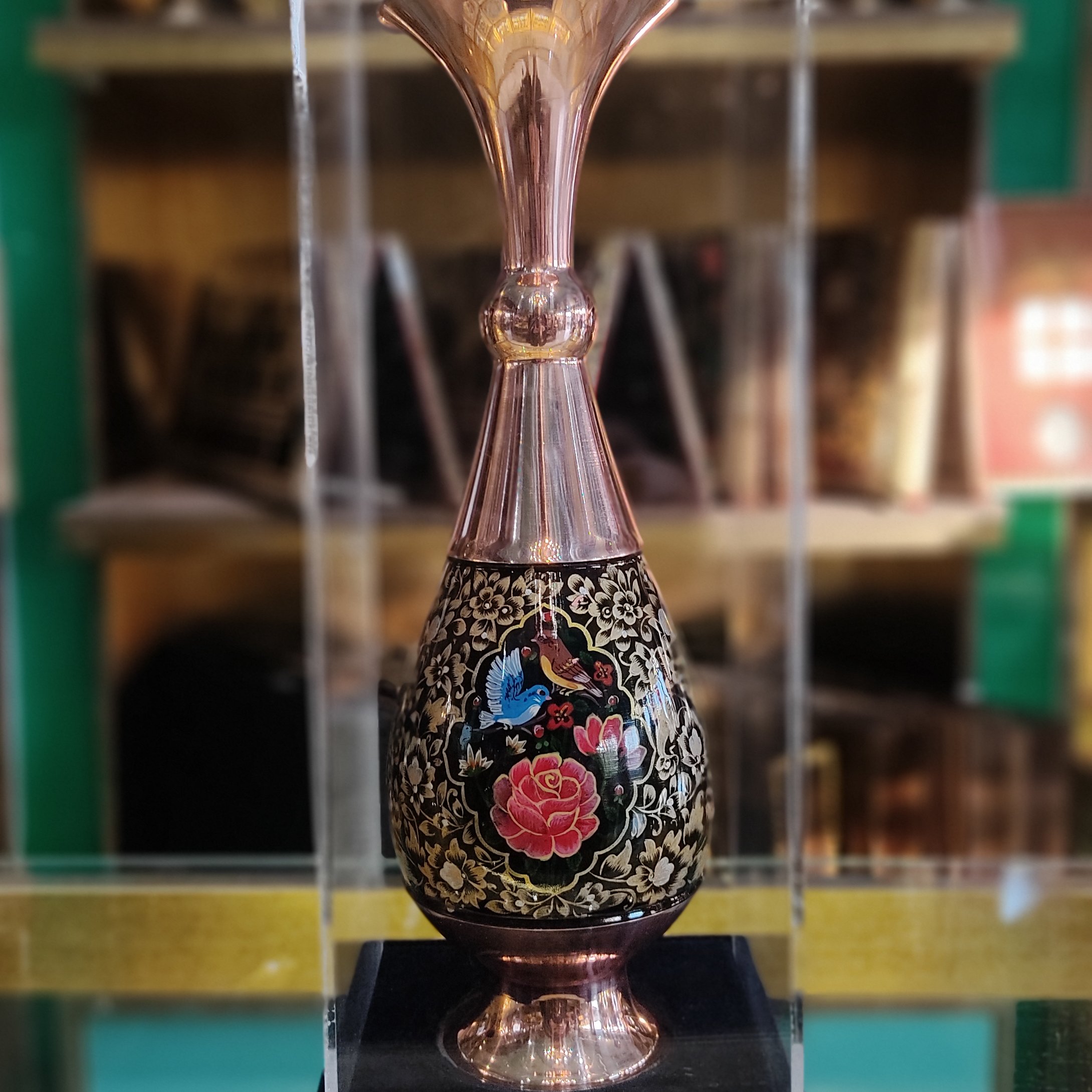 گلدان مسی صراحی طرح مس و پرداز ارتفاع 25 سانت