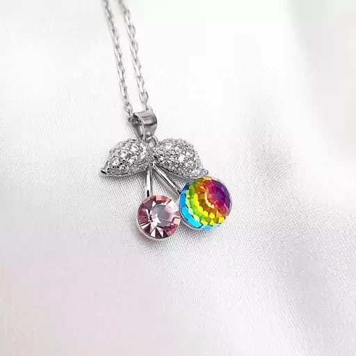 گردنبند نقره مدل گیلاس فانتزی با کریستال سواروسکی  swarovski 