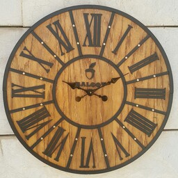 ساعت دیواری چوبی بلوط مدل آتن (Athens)  به قطر 90 و موتور تایوانی و نگین های کار شده فلزی