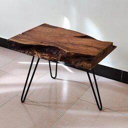 میز  عسلی چوبی روستیک با رنگ طبیعی و پایه های فلزی(سایز بزرگتر در پیج موجود است)