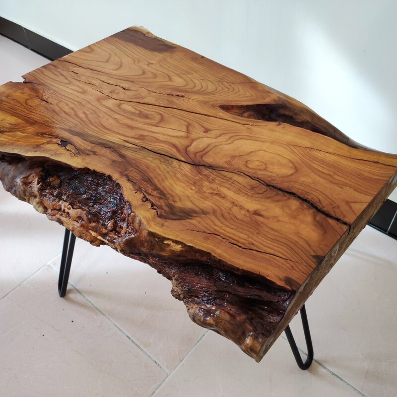 میز  عسلی چوبی روستیک با رنگ طبیعی و پایه های فلزی(سایز بزرگتر در پیج موجود است)