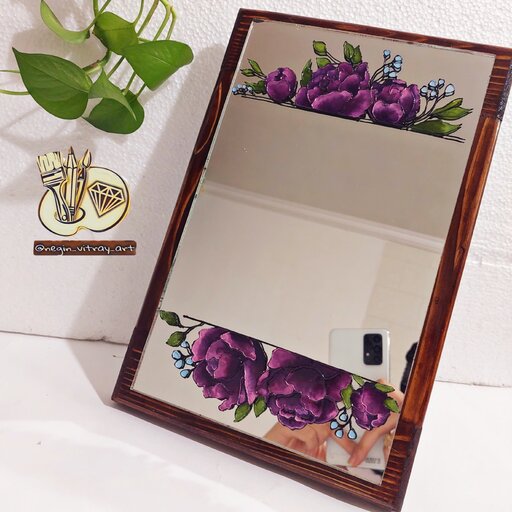 آینه پایه دار  رومیزی  چوبی  با طرح  برجسته ویترای گل رز