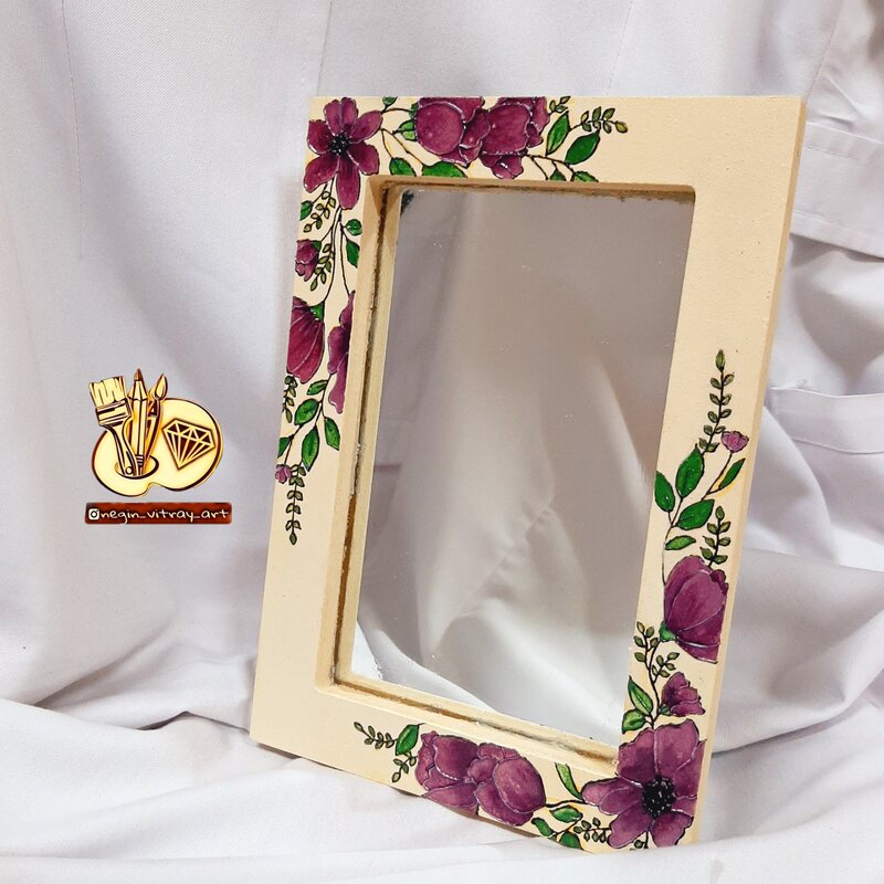 آینه رومیزی  ام دی اف خاص مناسب هفت سین با طرح گل بنفش 