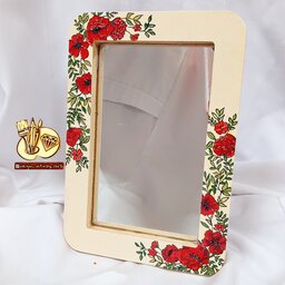 آینه  هفت سین رومیزی  هنری با طرح گل صورتی 