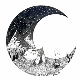 نقاشی طبیعت درون ماه با قلم راپید مشکی