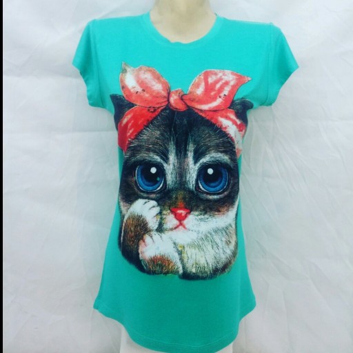 تیشرت زنانه چاپ تصویر گربه
