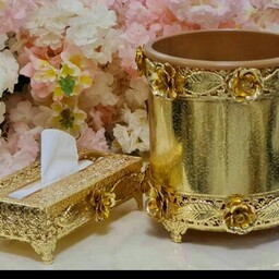 سطل و دستمال گلبرگ طلا یی