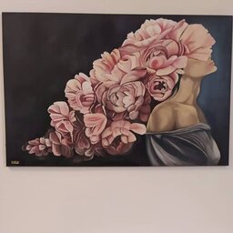 تابلو نقاشی رنگ روغن دختر  گل به سر  