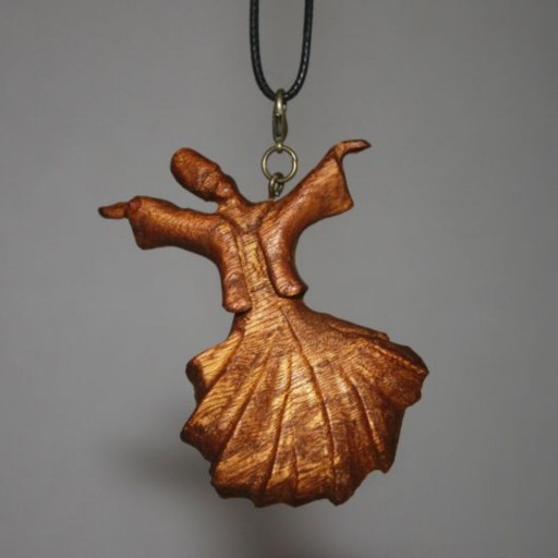 گردنبند چوبی دست ساز  طرح  رقص سماع ،ساخته شده با چوب داغداغان
