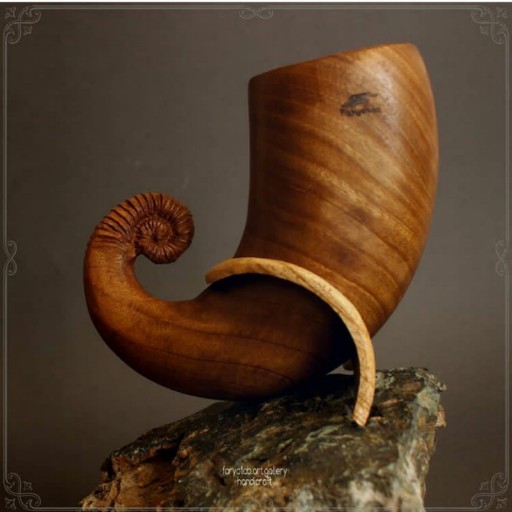 کوکسا دست ساز چوبی طرح ریتون آمونیت.ماگ چوبی . لیوان چوبی