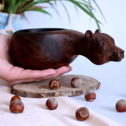کوکسا دست ساز چوبی طرح خرس جنگل.ماگ چوبی . لیوان چوبی