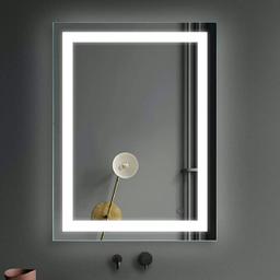 آینه بک لایت فریم لس ( بدون قاب ) به ابعاد 50 در 70 دور آینه سند بلاست( جیوه برداری شده)  با نور های سفید و آفتابی و...