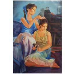 تابلو نقاشی رنگ روغن روی بوم مدل مادر و دختر  100در 80
