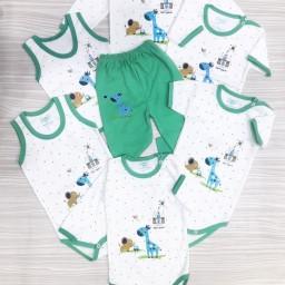 لباس نوزاد و بچه  نخ پنبه  مدل زرافه سبز