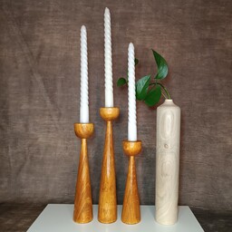 شمعدان چوبی خراطی شده ست سه عددی در رنگ های تیره و روشن