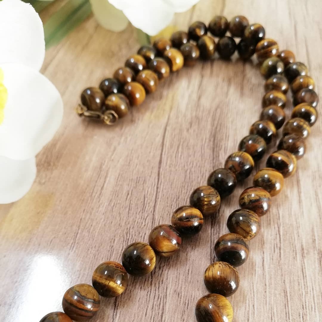 گردنبند سنگ چشم ببر با پلاک قلب سنگ چشم ببر