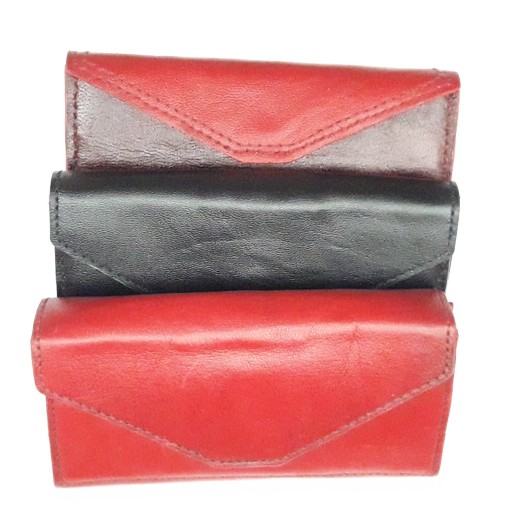 کیف پول زنانه چرم دست دوز در سه رنگ قرمز مشکی زرشکی و قرمز