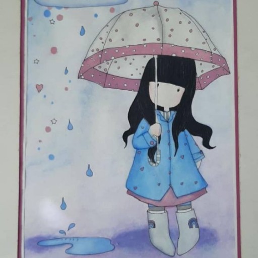 تابلو آبرنگ و گواش طرح دختر زیر باران