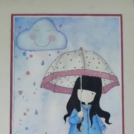 تابلو آبرنگ و گواش طرح دختر زیر باران