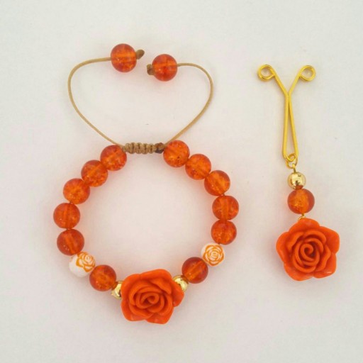 ست دستبند و گیره روسری نارنجی گلابتون