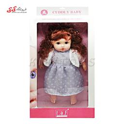 اسباب بازی عروسک دختر زیبا لباس طوسی CUDDLY BABY 1018