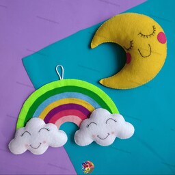 ماه و رنگین کمان نمدی مناسب سیسمونی و تزئین اتاق کودک