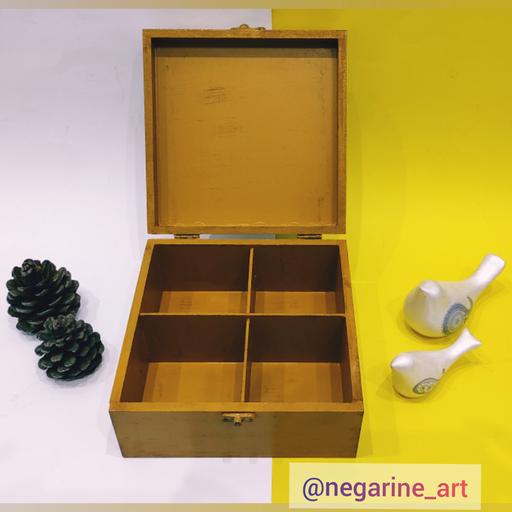سینی و جعبه پذیرایی چوبی رزینی دست‌ساز رنگ خردلی