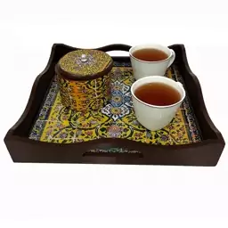 سینی چوب و رزین طرح سنتی مربع سایز30در30