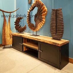 میز تلویزیون ترکیبی چوب و فلز  طرح صنعتی