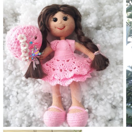 عروسک دستبافت دختر صورتی پوش کلبه ی عروسکی باران