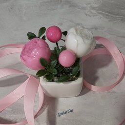 گلدان سرامیکی با گلهای صابون دستساز معطر الی آرت/ گلدان فانتزی/گلدان دکوری/  صابون معطر/  صابون عروس/گلدان  دکوری/صابون