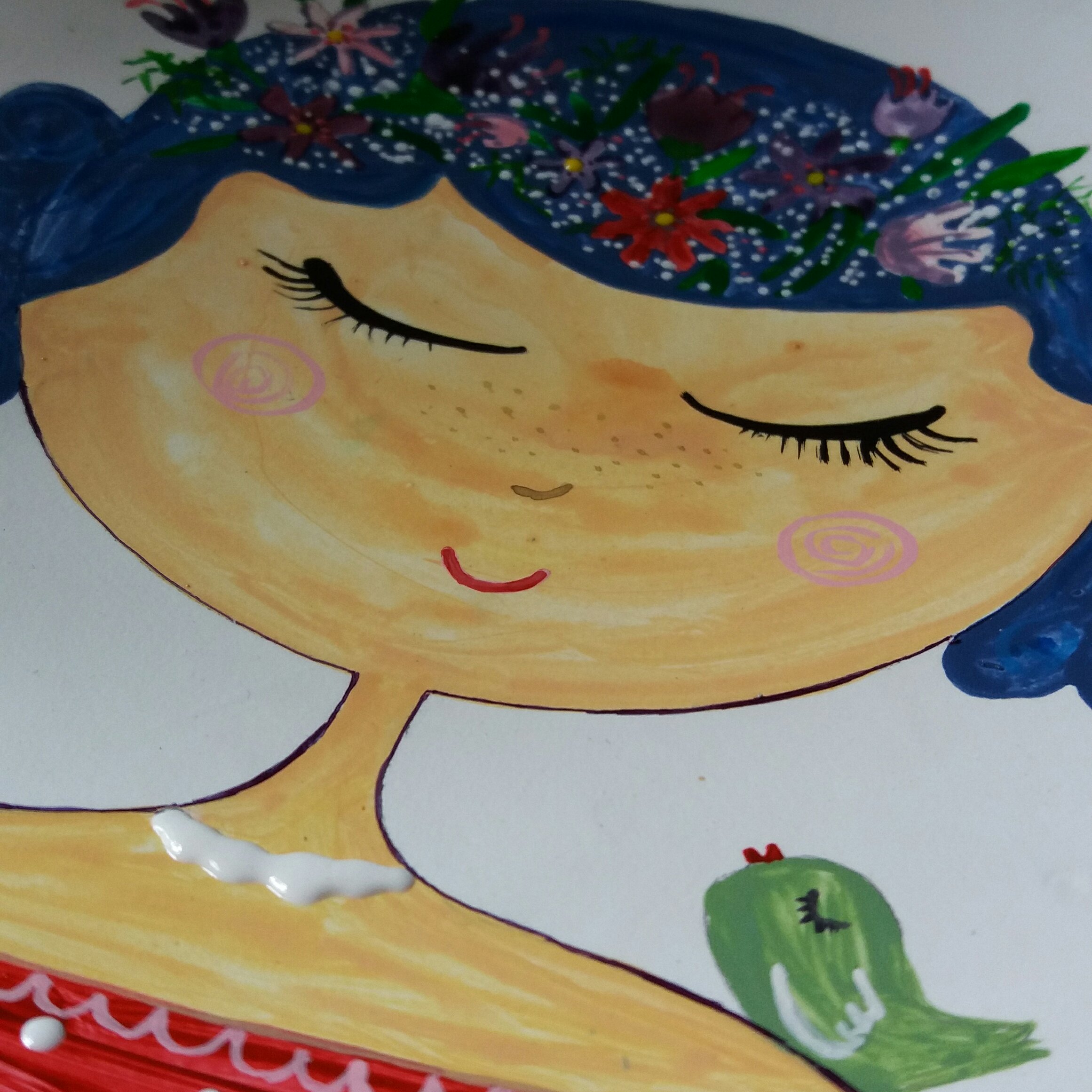 بشقاب دیوارکوب دختر مو فری،،قابل شستشو،رنگ شده با رنگ اکریلیک و تثبیت کننده قوی