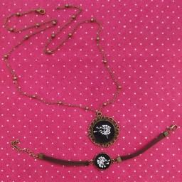 ست گلدوزی رومانتویی ( گردنبند ) دستبند طرح قاصدک رنگ مشکی