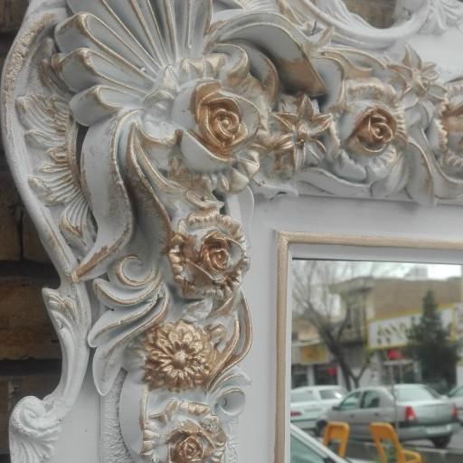 آیینه و کنسول چوبی سفید گل طلایی(125در75)