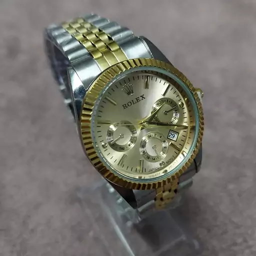 ساعت مردانه رولکس Rolex طرح سه موتوره  صفحه طلایی