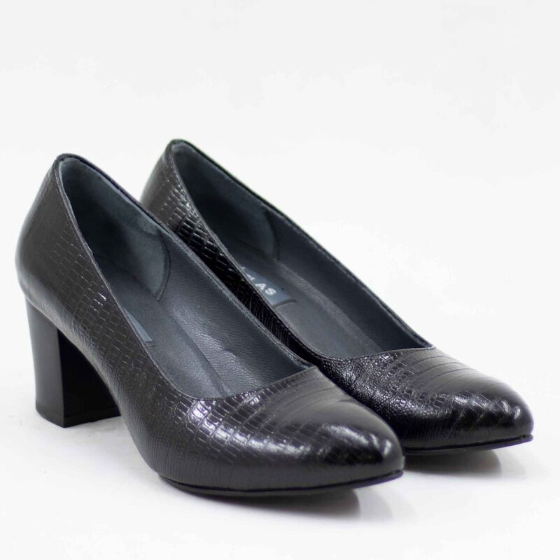 کفش پاشنه دار چرم طبیعی ساده زنانه اطلس چرم مناسب مهمونی رنگ مشکی کد 360